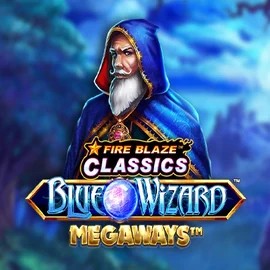 Fire Blaze Blue Wizard Megaways slot logo by Rarestone Gaming at LuckyVibe CasinoFire Blaze Blue Wizard Megaways